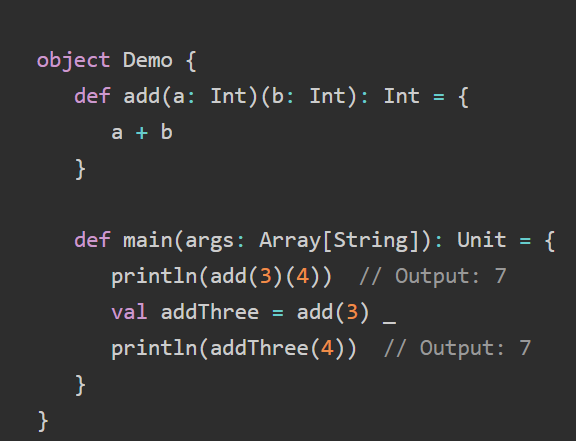 A curried add function: add(3) returns a reusable function that still expects a second argument.
