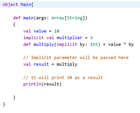 An implicit multiplier value of 3 is supplied automatically when multiply is called with no explicit argument.