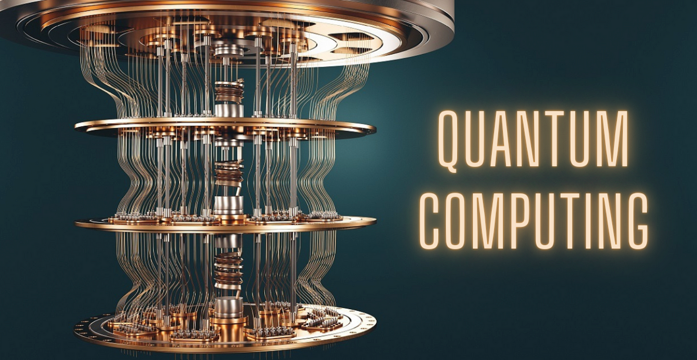 A layered quantum processor, its control wiring fanning down through each stage.